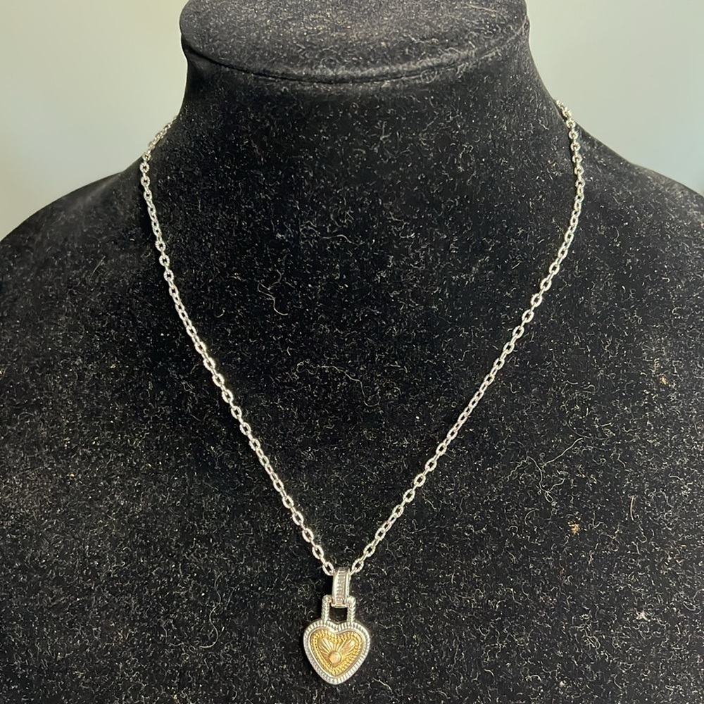 Silvertone & Goldtone 16” Heart Pendant Necklace with 3”extender